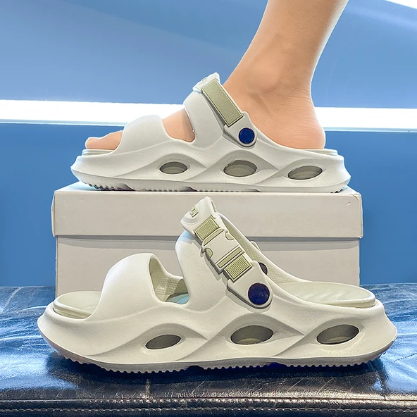 Erkek Plaj Terliği Sandalet - EVA - Kalın Taban (Siyah - Gri) - Resim 5