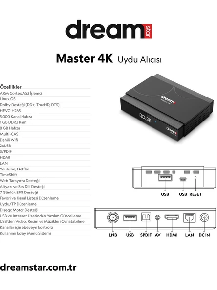 Dreamstar 4K Linux 8gb Hafıza Uydu Alıcısı Master 4K - 3