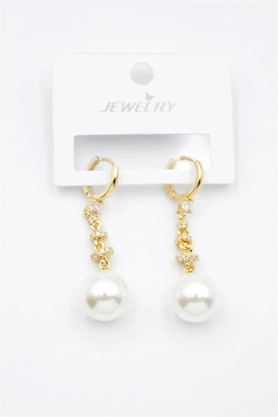 Taşlı İnci Küpe - Altın - 2