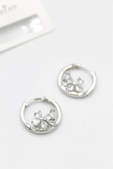 Taşlı Çiçek Küpe - Gümüş