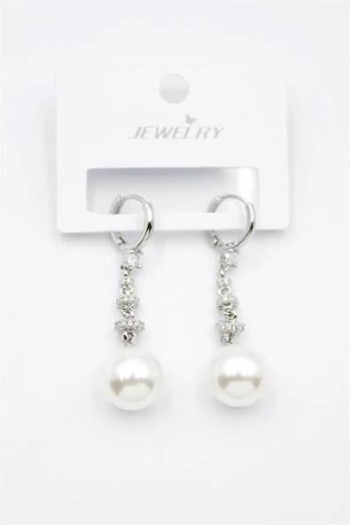 Taşlı İnci Küpe - Gümüş - Resim 2