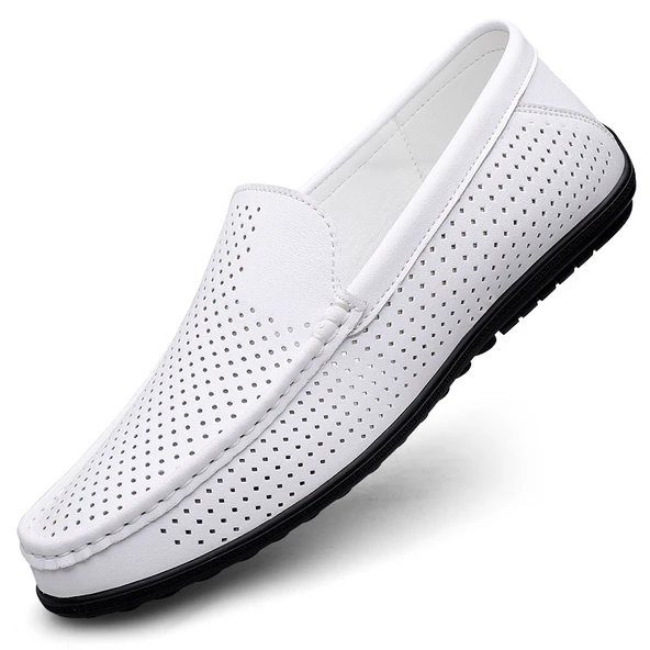 Erkek Deri Loafer Ayakkabı (Beyaz Oyuklu)