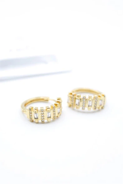 Taşlı Halka Küpe - Altın - Resim 4