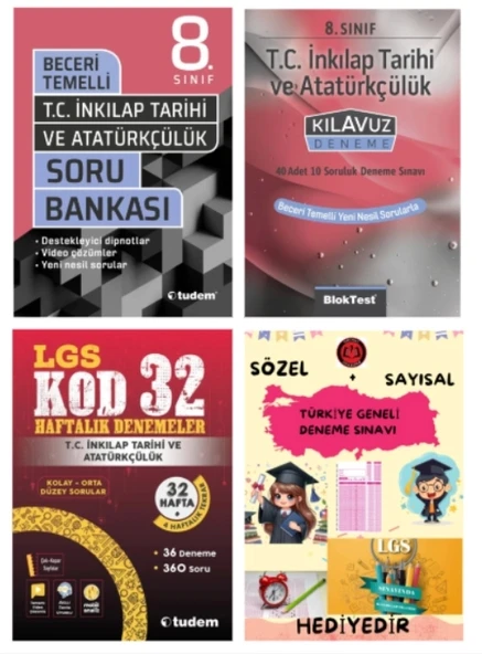 TUDEM YAYINLARI LGS T.C İNKILAP TARİHİ BECERİ TEMELLİ SORU BANKASI - T.C İNKILAP TARİHİ KLAVUZ DENEME - T.C İNKILAP TARİ ürün görseli