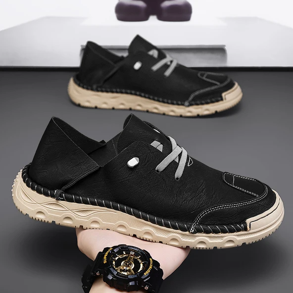 Erkek Loafer Ayakkabı - Mikrofiber Deri - Yuvarlak Burun (Siyah)
