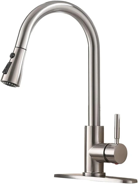 Spiralli Eviye Bataryası Inox Lavabo Mutfak Musluğu Aşağı Çekilebilir Püskürtmeli Paslanmaz Çelik - 2