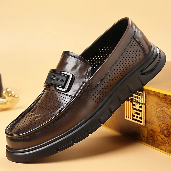Erkek Loafer Ayakkabı - Delikli - Sürüş ve Günlük Kullanım (Kahverengi)