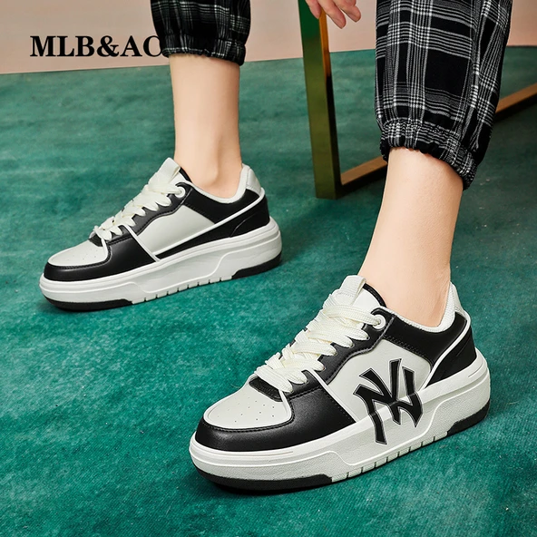 Unisex Kalın Tabanlı Spor Ayakkabı (Siyah - Beyaz) - Resim 2