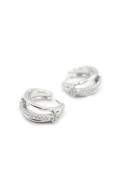 Taşlı Halka Küpe - Gümüş ürün görseli 1