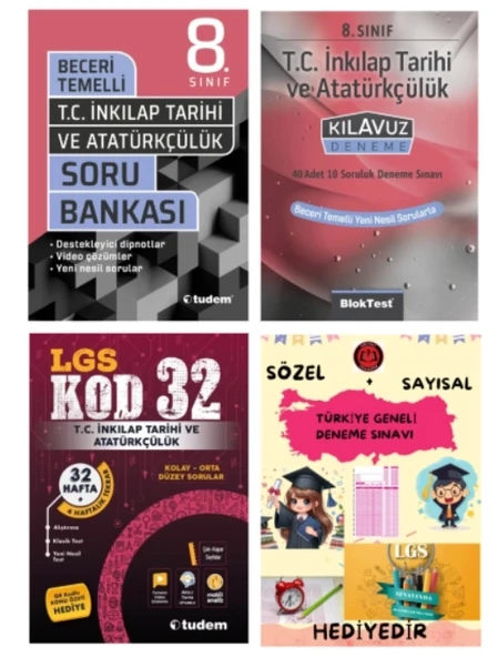 TUDEM YAYINLARI LGS T.C İNKILAP TARİHİ BECERİ TEMELLİ SORU BANKASI - T.C İNKILAP TARİHİ KLAVUZ DENEME - T.C İNKILAP TARİ