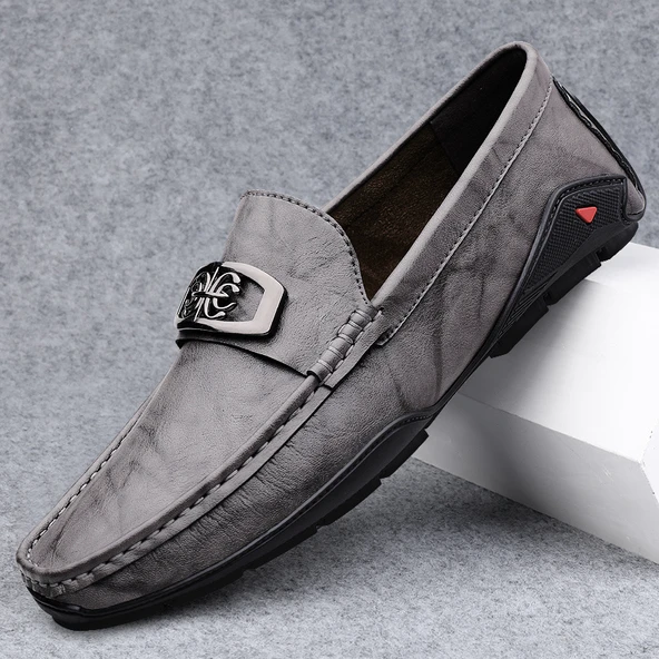 Erkek Deri Loafer Ayakkabı (Gri)