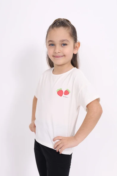 Toontoy Kız Çocuk  Yakası Çilek Baskılı Tişört - 8