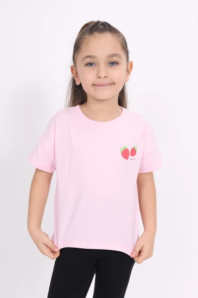 Toontoy Kız Çocuk  Yakası Çilek Baskılı Tişört - 4