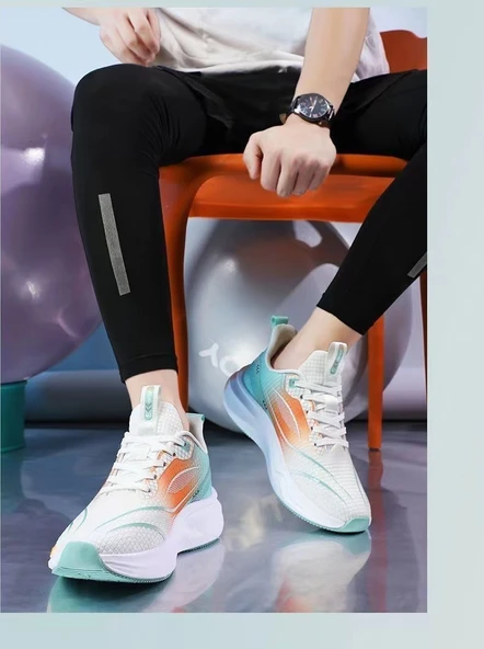 Erkek File Örgü Koşu Ayakkabısı (Siyah - Yeşil) - Resim 8