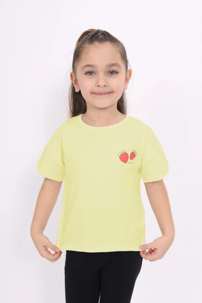Toontoy Kız Çocuk  Yakası Çilek Baskılı Tişört - 6