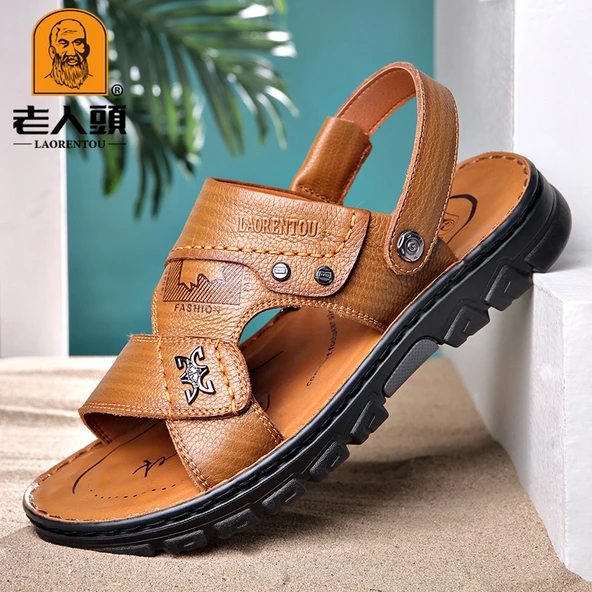 Erkek Deri Sandalet (Haki)