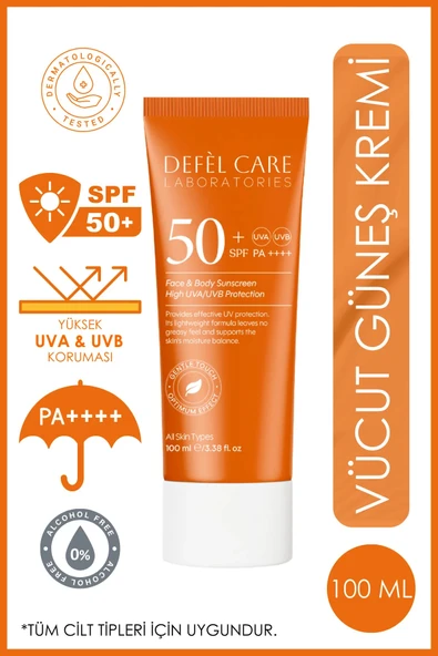 SPF 50 Vücut Güneş Kremi Yağ ve Beyaz Kalıntı Bırakmayan UVA/UVB Koruyucu Nemlendirici Krem (100 ml)