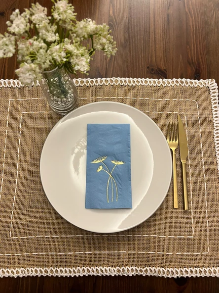 Gold Yaldızlı Mavi Havuç Çiçeği Peçete 16 Adet ürün görseli 1