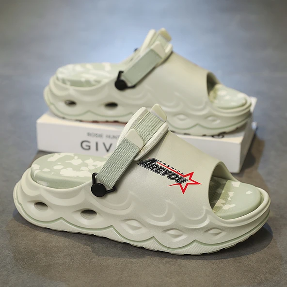 Unisex Terlik Sandalet (Beyaz - Yeşil)