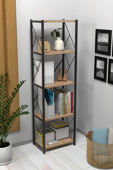 Morpanya Felix Metal Tekli Kitaplık 5 Raflı Çok Amaçlı Dosya Kitap Rafı Ofis Salon Rafı