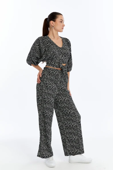 Kadın Desenli Bluz Bol Pantolon Takım - 5