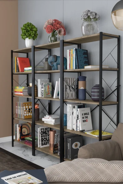 Morpanya Star Metal Kitaplık 5 Raflı Çok Amaçlı Dosya Kitap Rafı Ofis Salon Raf 150 Cm