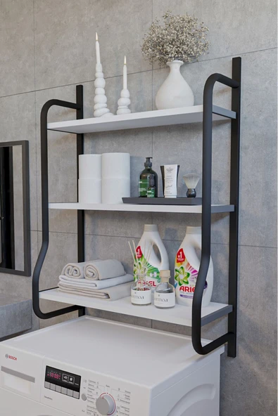 Morpanya Bony Çamaşır Makinesi Üstü Düzenleyici Raf Banyo Dolabı Rafı Makina Üstü Dolap Raf Beyaz - 3