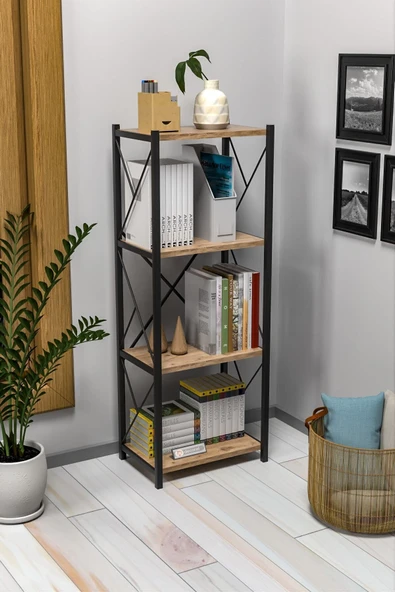 Morpanya Nora Metal Tekli Kitaplık 4 Raflı Çok Amaçlı Dosya Kitap Rafı Ofis Salon Rafı