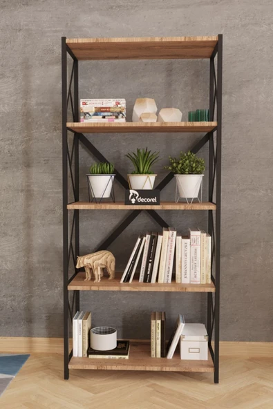 Morpanya Sera Metal Kitaplık 5 Raflı Çok Amaçlı Dosya Kitap Rafı Ofis Salon Raf 150 Cm Ceviz - 2