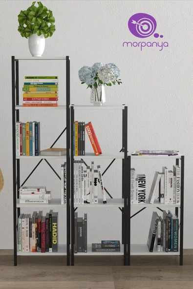 Morpanya Vera Metal Kitaplık 3 Bölmeli Kitaplık Çok Amaçlı Dosya Kitap Rafı Ofis Salon Raf - 2