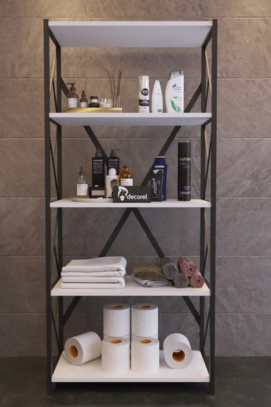 Morpanya Mony Metal Banyo Rafı Ünite 5 Raflı Banyo Düzenleyici Raf Deterjan Havlu Rafı 150 Cm Beyaz - 2