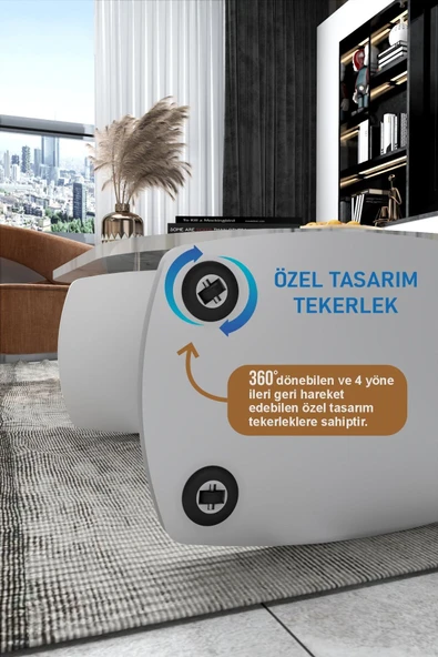 Morpanya Metal Tekerlekli C Sehpa Koltuk Sehpası Yan Sehpa Zigon Sehpa Servis Sehpası - 2