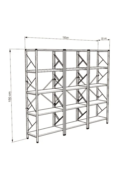 Morpanya Star Metal Kitaplık 5 Raflı Çok Amaçlı Dosya Kitap Rafı Ofis Salon Raf 150 Cm - 6