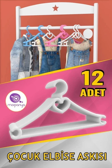 Morpanya Hopi Kalpli 12 Adet Bebek Elbise Askısı Çocuk Kıyafet Askısı