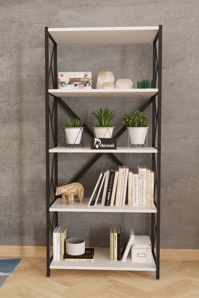 Morpanya Sera Metal Kitaplık 5 Raflı Çok Amaçlı Dosya Kitap Rafı Ofis Salon Raf 150 Cm Beyaz - 3