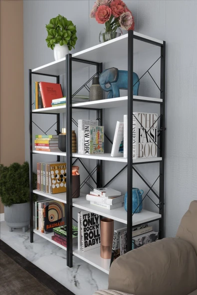 Morpanya Blue Metal Kitaplık 5 Raflı Çok Amaçlı Dosya Kitap Rafı Ofis Salon Raf 150 Cm