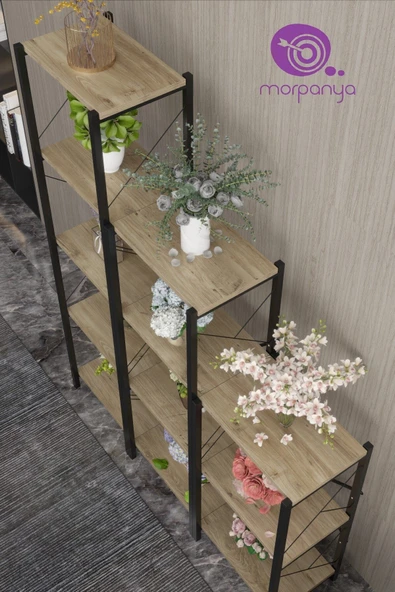Morpanya Arvera Merdiven Metal Çiçeklik Saksılık 3 Bölmeli Bahçe Balkon Çiçeklik Rafı Malzeme Dolabı - 3