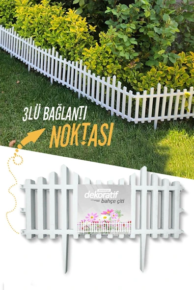 Morpanya Dekoratif Plastik Çit Beyaz Bahçe Çiti Peyzaj Koruma Panel 3 Bağlantı Noktalı 59 Cm