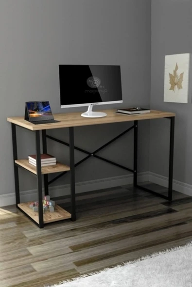 Morpanya Çalışma Masası Metal Laptop Bilgisayar Masası Çalışma Ofis Masası 2 Raflı Atlantik Çam