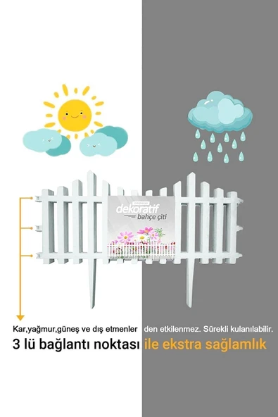 Morpanya Dekoratif Bahçe Çiti Bordür Kırılmaz Plastik Çit 59 Cm Tek Peyzaj Koruma Panel Beyaz - 2