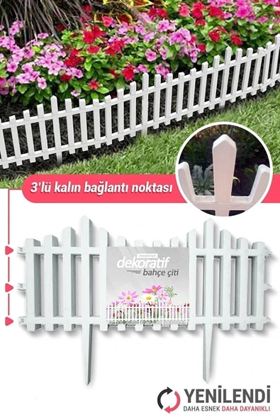 Morpanya Dekoratif Bahçe Çiti Bordür Kırılmaz Plastik Çit 59 Cm Tek Peyzaj Koruma Panel Beyaz