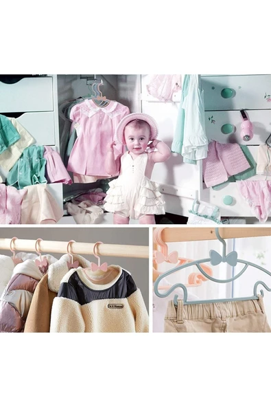Morpanya Sweet 48 Adet Pembe Bebek Elbise Askısı 30 Cm Fiyonklu Kelebek Bebek Çocuk Kıyafet Askısı - 7