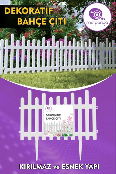 Morpanya Flower Plastik Bahçe Çiti Bordür Bahçe Koruma Dekorasyonu Kırılmaz Bahçe Çiti 55 Cm Tek Beyaz