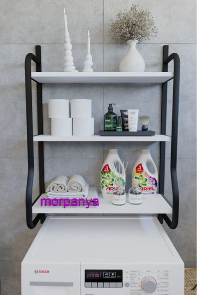 Morpanya Bony Çamaşır Makinesi Üstü Düzenleyici Raf Banyo Dolabı Rafı Makina Üstü Dolap Raf Beyaz
