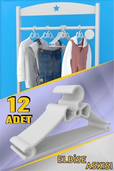 Morpanya Poti Çocuk Elbise Askısı 12 Adet Bebek Askısı Fiyonklu Bebek Çocuk Kıyafet Askısı