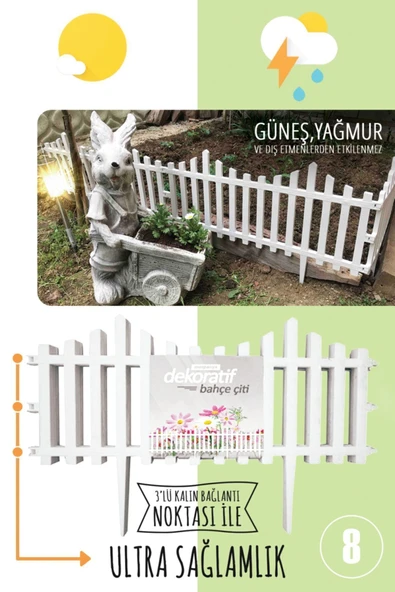 Morpanya Çit Bahçe Çiti Dekoratif Plastik Bahçe Çiti 4.72 Mt Peyzaj Koruma Panel 8 Adet Beyaz