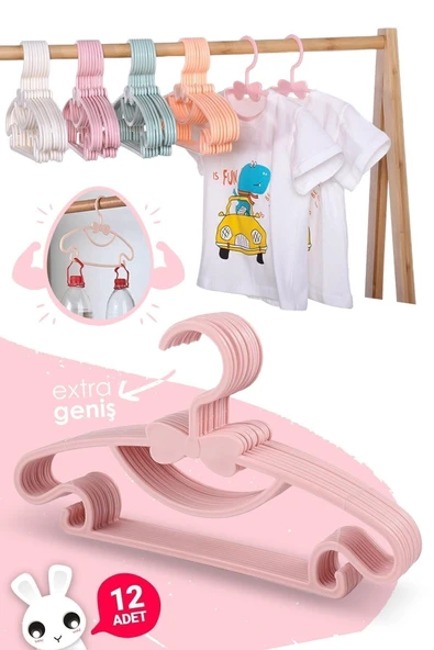 Morpanya Sweet 12 Adet Pembe Bebek Elbise Askısı Fiyonklu Kelebek Bebek Çocuk Kıyafet Askısı