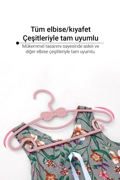 Morpanya Sweet 48 Adet Pembe Bebek Elbise Askısı 30 Cm Fiyonklu Kelebek Bebek Çocuk Kıyafet Askısı - 2