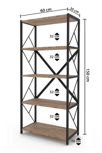 Morpanya Sera Metal Kitaplık 5 Raflı Çok Amaçlı Dosya Kitap Rafı Ofis Salon Raf 150 Cm Ceviz - 4