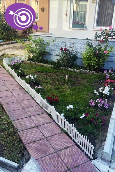 Morpanya Dekoratif Bahçe Çiti Bordür Kırılmaz Plastik Çit 59 Cm Tek Peyzaj Koruma Panel Beyaz - 6
